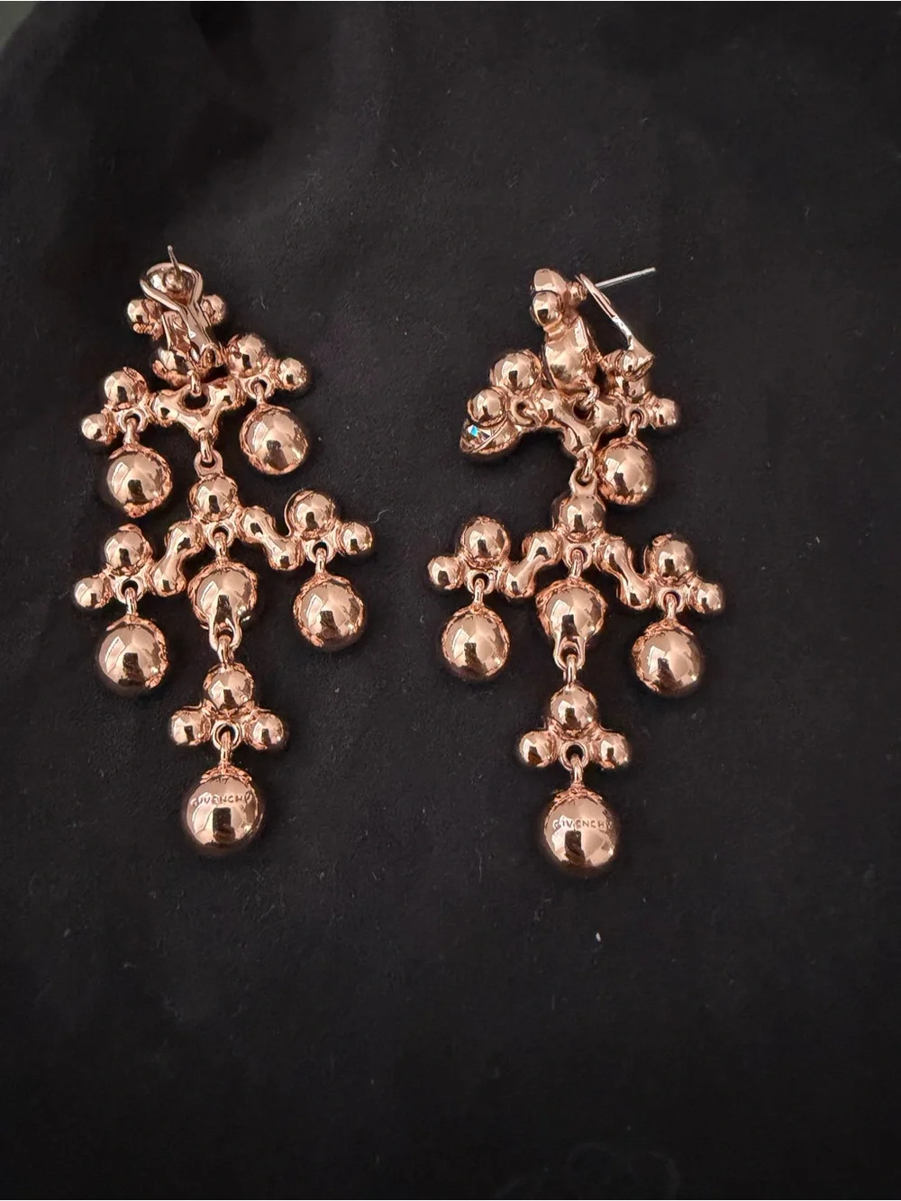 Givenchy Rose Goldtone Peach Bezel Crystal Chandelier Statement Earrings - Picture 7 of 11